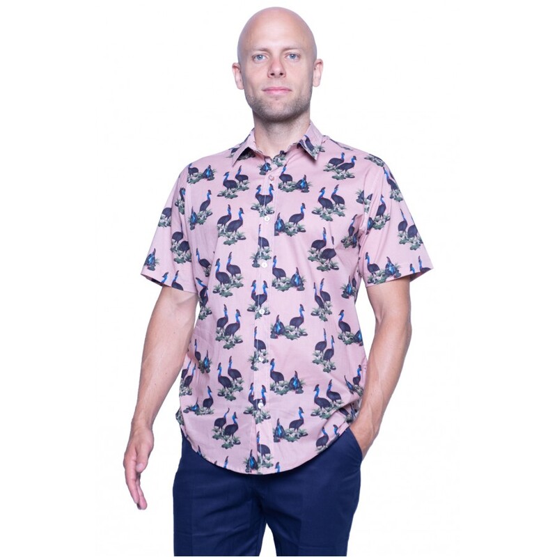 Cassowary Pink Shirt - Ozzie Mens Short Sleeve Shirt