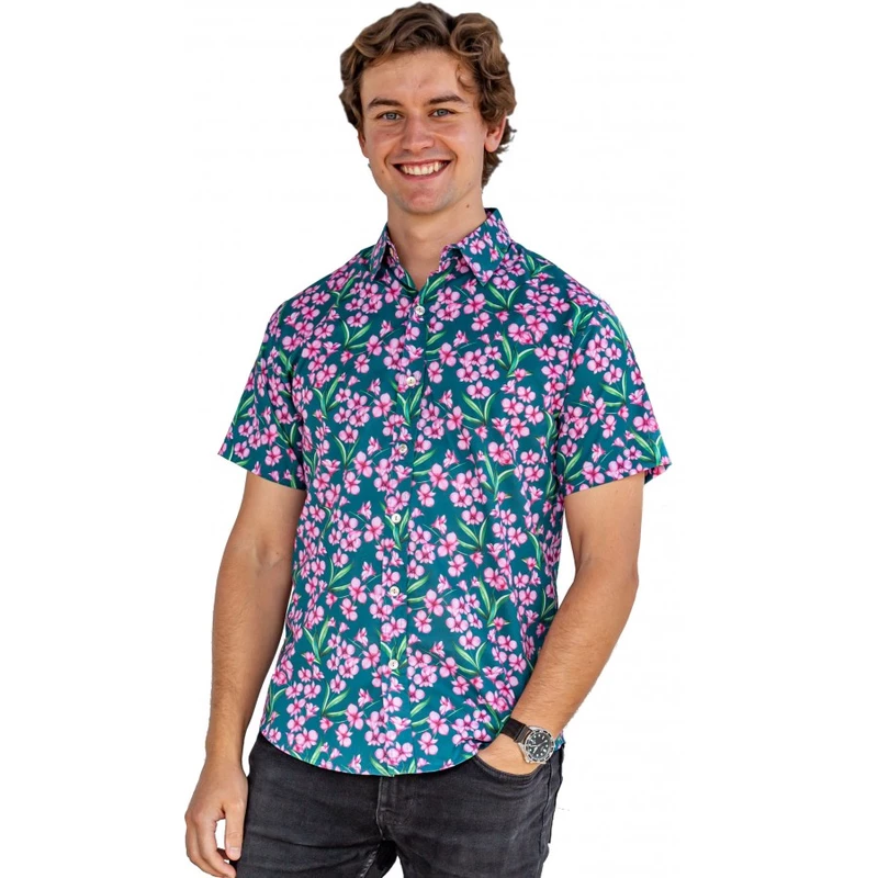 Cooktown Orchid Green Shirt - Ozzie Mens Short Sleeve Shirt