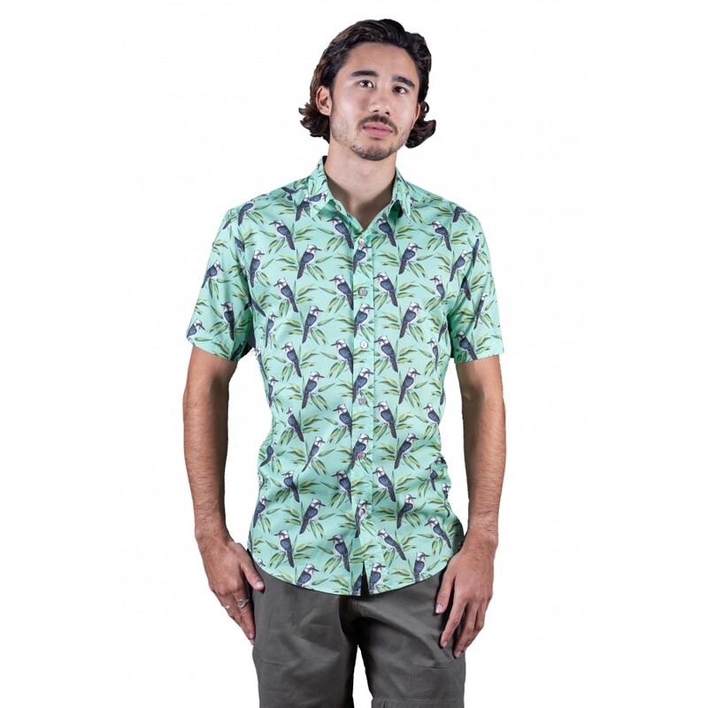 Kookaburra Mint Green Shirt - Ozzie Mens Short Sleeve Shirt