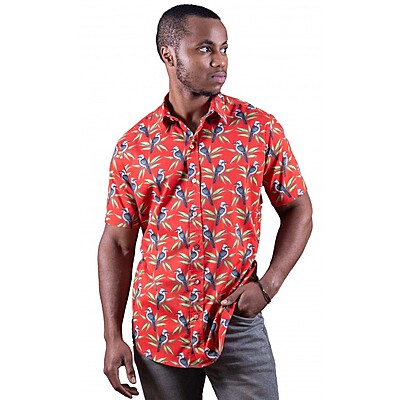 Kookaburra Red Shirt - Ozzie Mens Short Sleeve Shirt