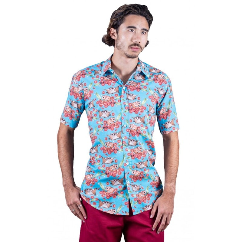 Sugar Glider Turquoise Shirt - Ozzie Mens Short Sleeve Shirt