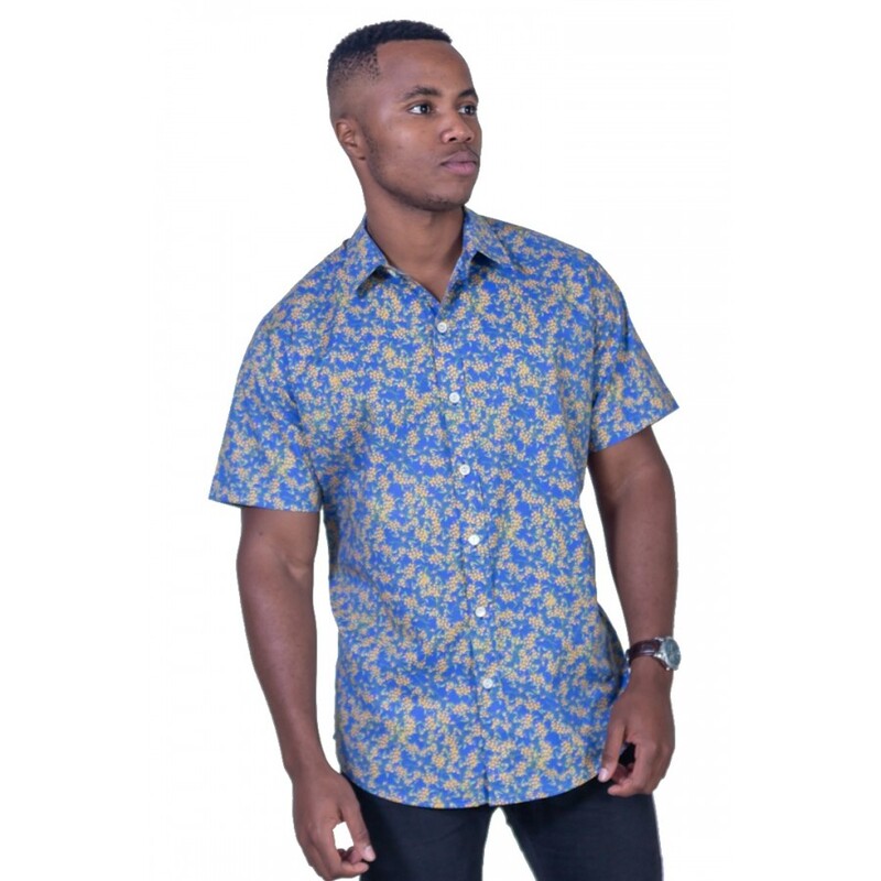 Wattle Blue Shirt - Ozzie Mens Short Sleeve Shirt