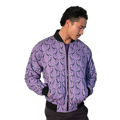 Magpie Amethyst Jacket - Australian Bird Print Fabric - Cotton Bomber Jacket