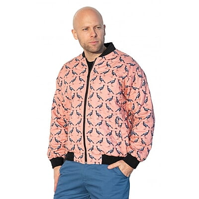 Magpie Coral Pink Jacket - Australian Bird Print Fabric - Cotton Bomber Jacket