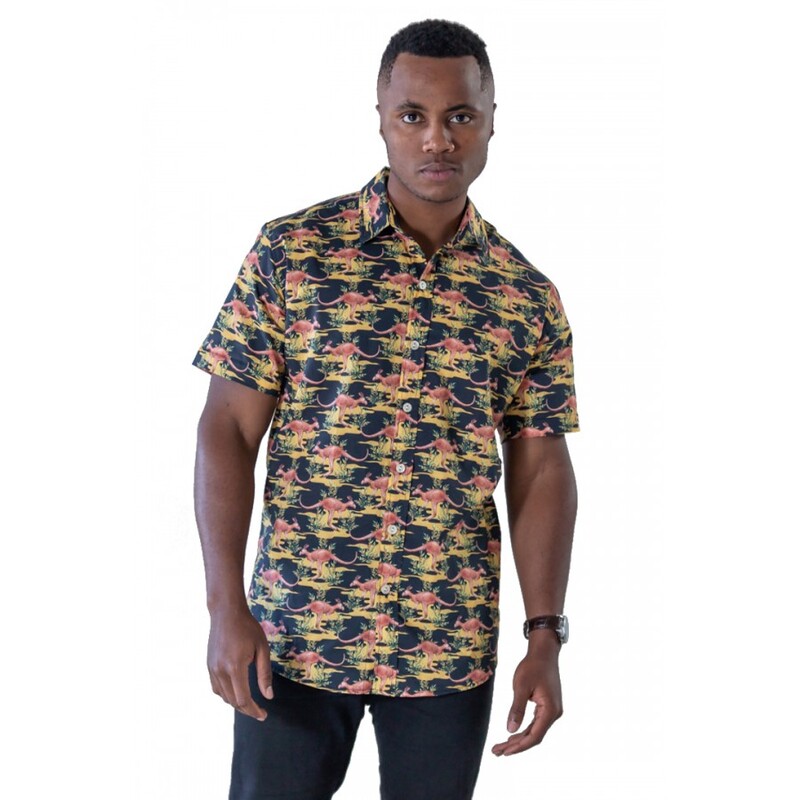 Kangaroo Black Shirt - Ozzie Mens Short Sleeve Shirt